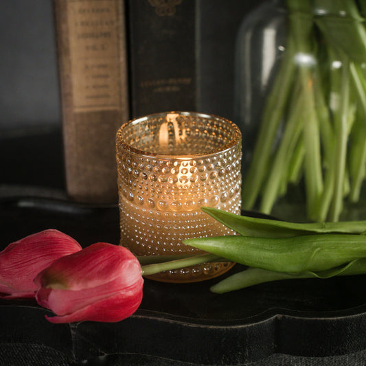 3.25" CHAMPAGNE DOTTED GLASS 3D FLAME CANDLE