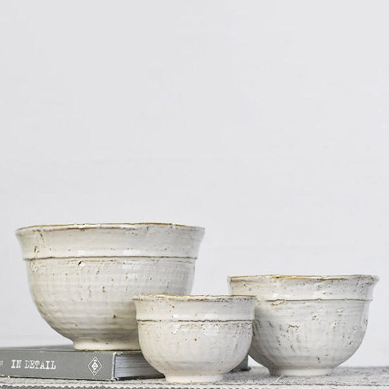 White Ceramic Bowls | Set of 3