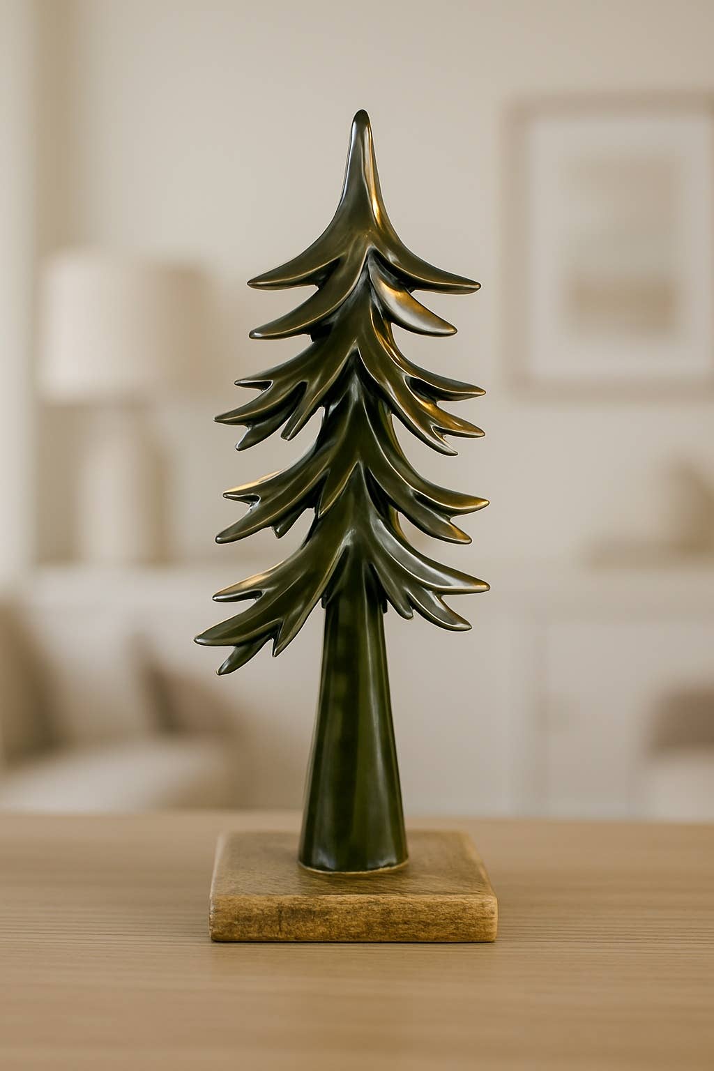Down Swept Green Enamel Wooden Tree: 12x5in