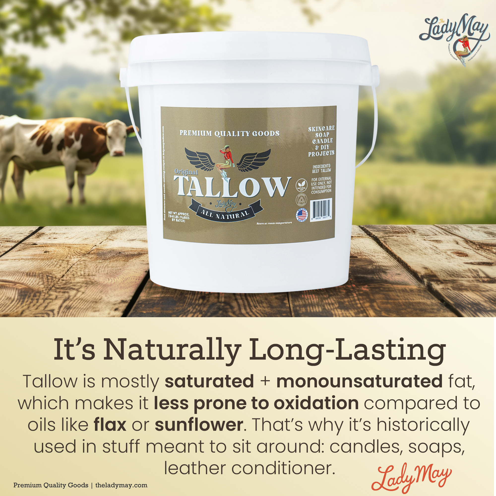Bulk Beef Tallow 16 Pounds | 100% Grass-Fed Unscented Tallow for Skincare, Soap Making & Candles