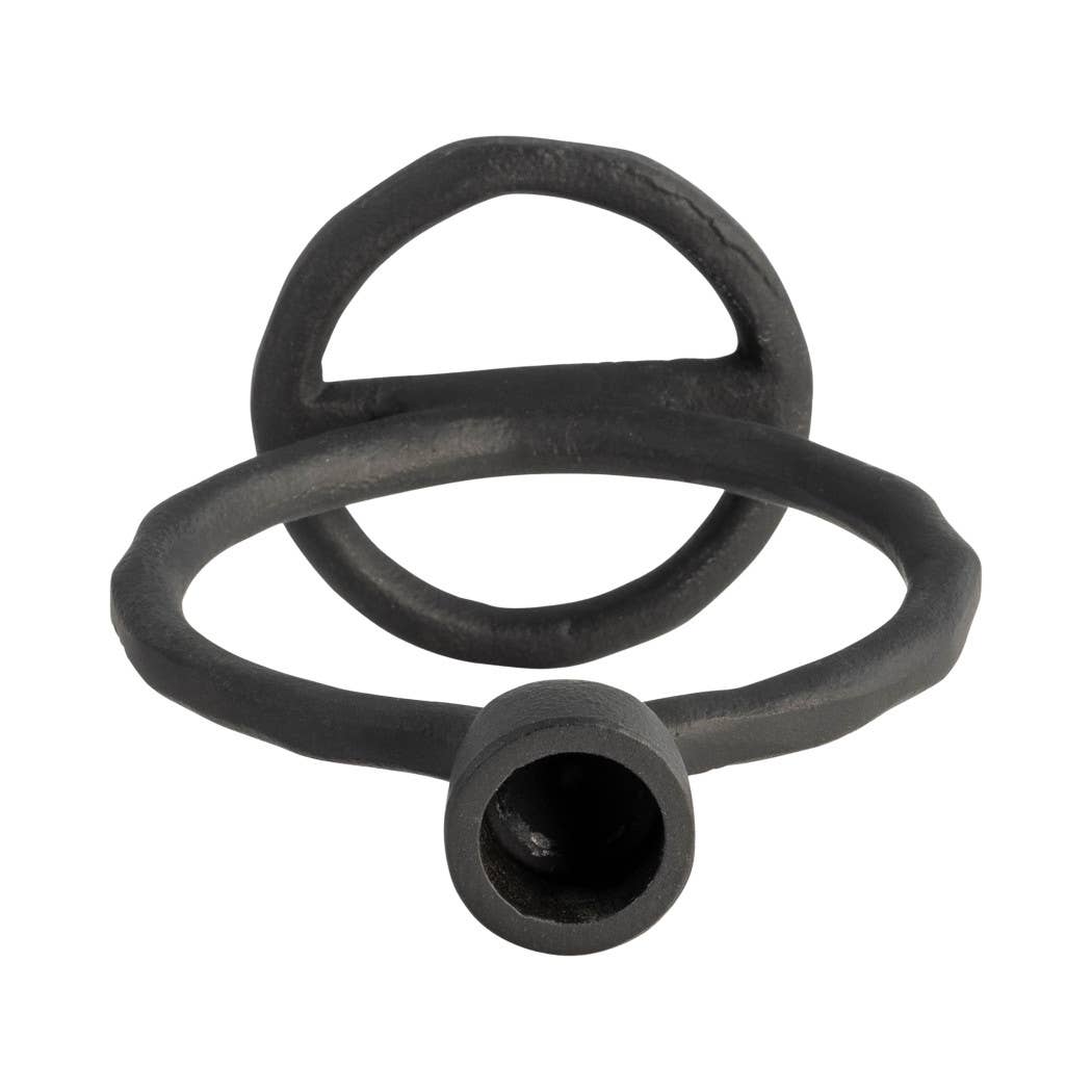Metal Round Ring Taper Candle Holder - Black, 6 in.