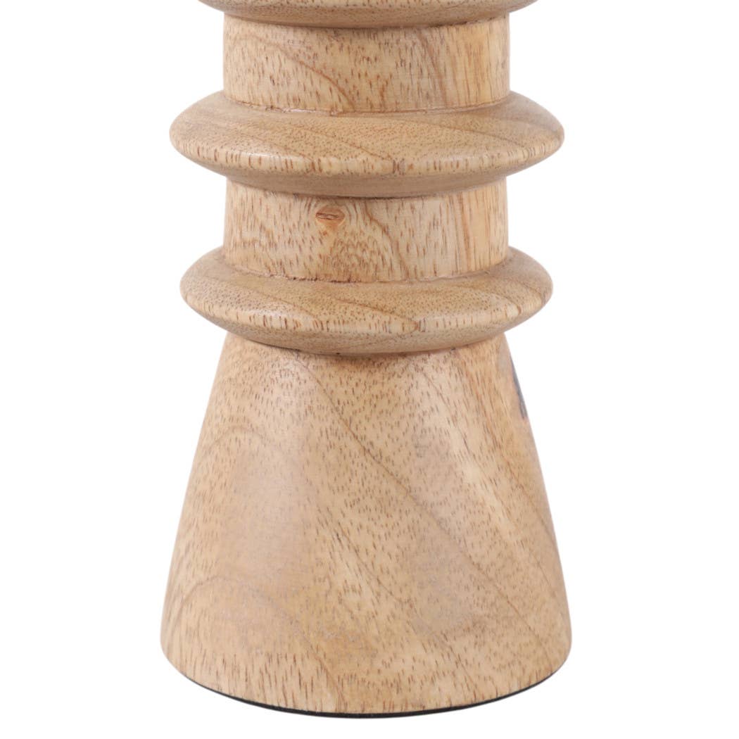 Taper Holder - Tan Wood/Metal Modern Totem Carved, 8 in.