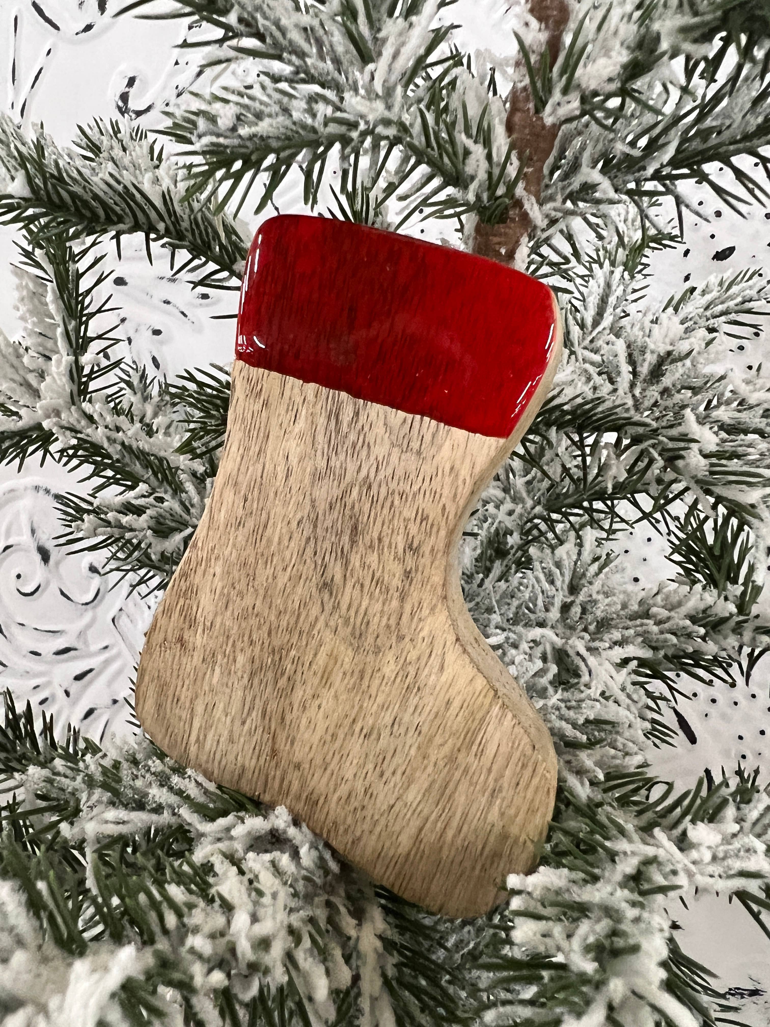 Stocking Coaster with Red Enamel 4in