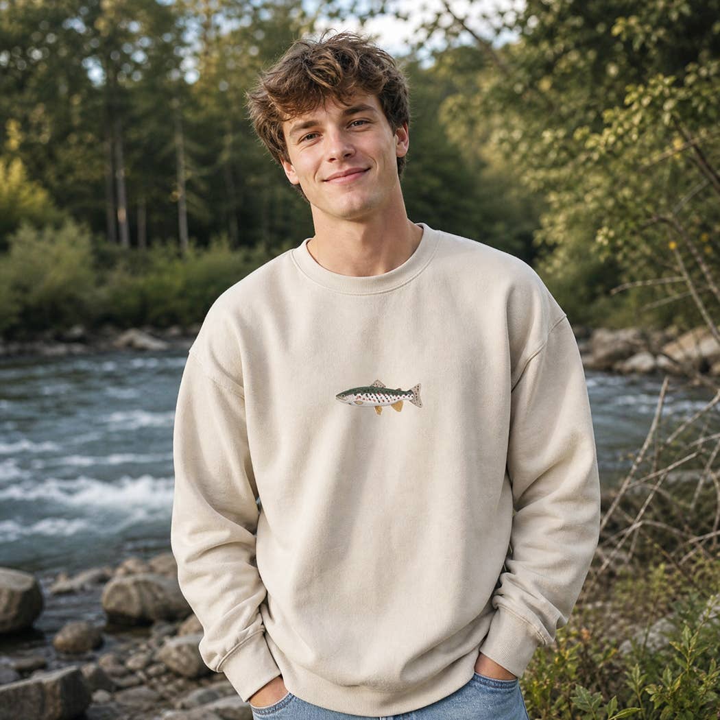 Rainbow Trout Fish Embroidered Heavyweight Sweatshirt