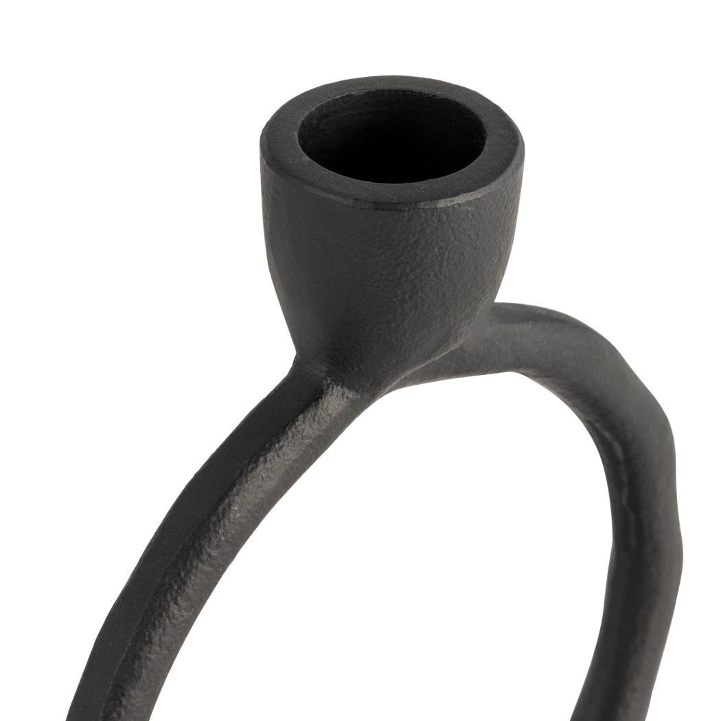 Metal Round Ring Taper Candle Holder - Black, 6 in.