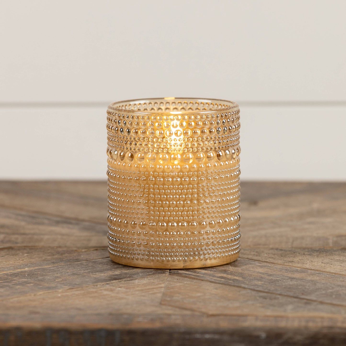 4" CHAMPAGNE DOTTED GLASS 3D FLAME CANDLE