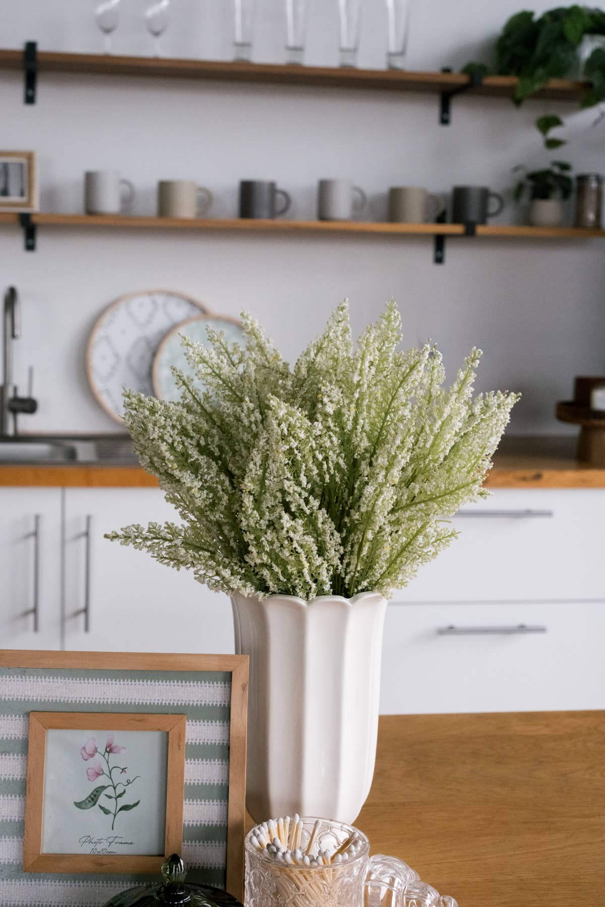 Cottage Bloom Tall, White Scalloped Vase