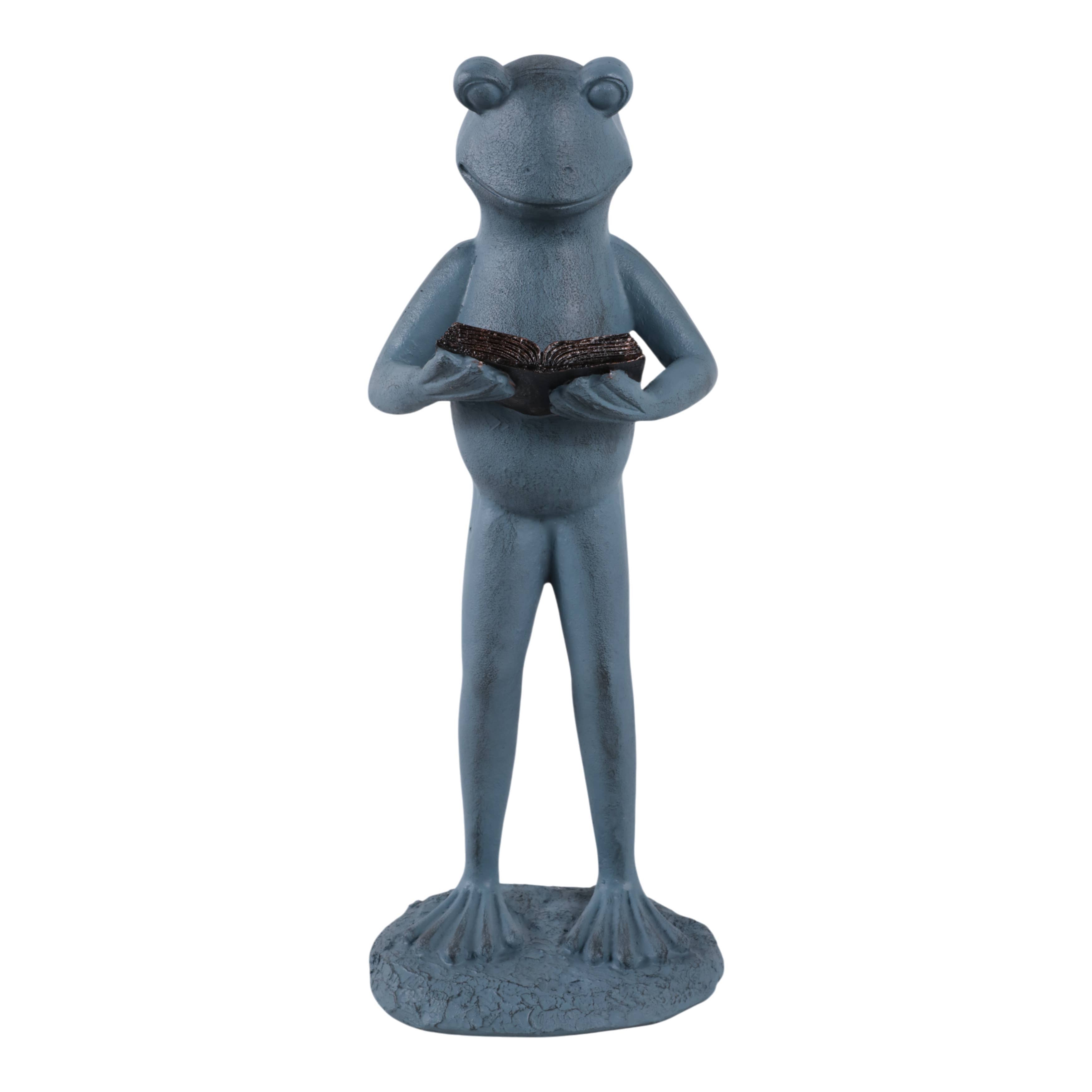 Resin Standing Frog Reading Book Figurine - Metallic, 18 in.