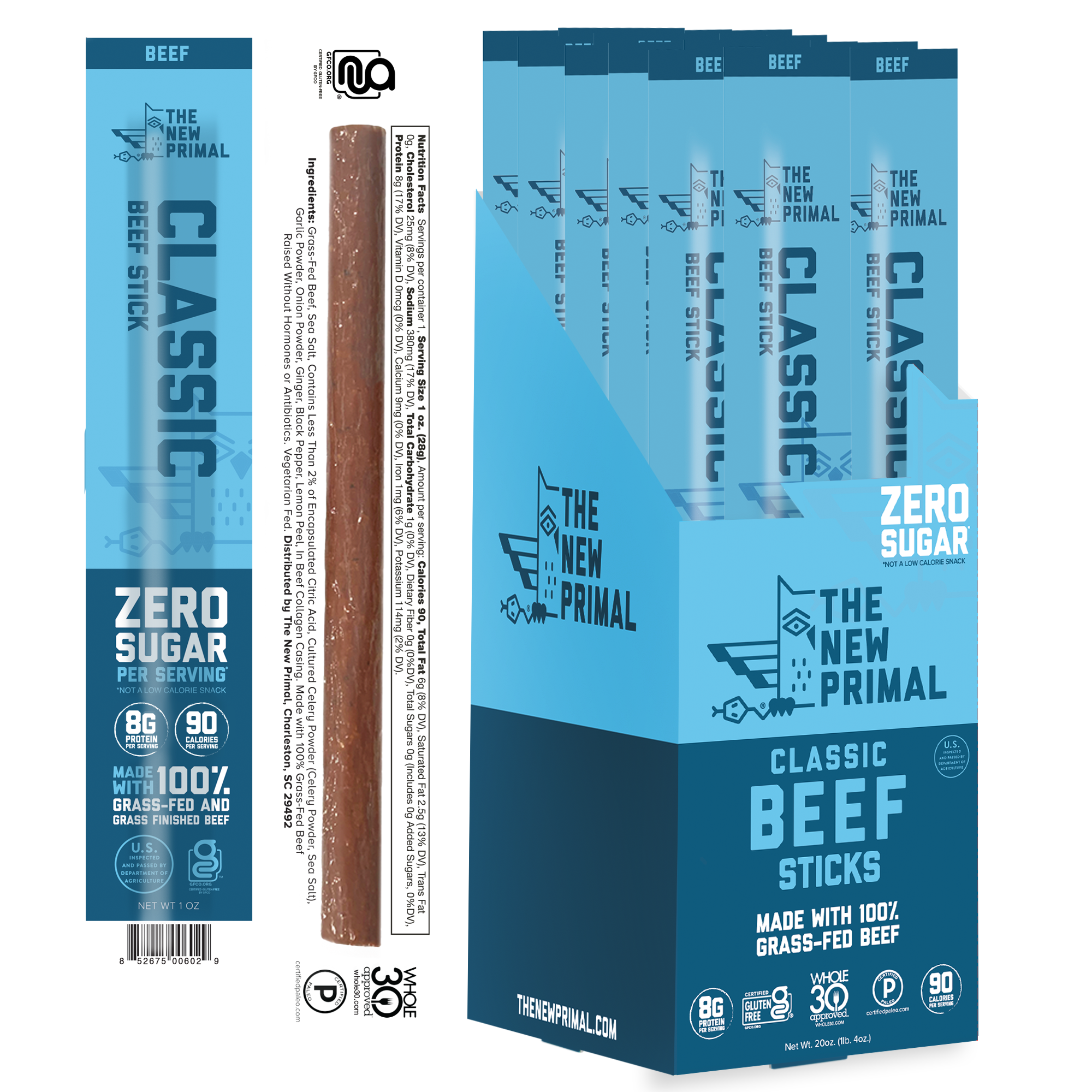 Classic 100% Grass-Fed Beef Meat Sticks, Zero Sugar