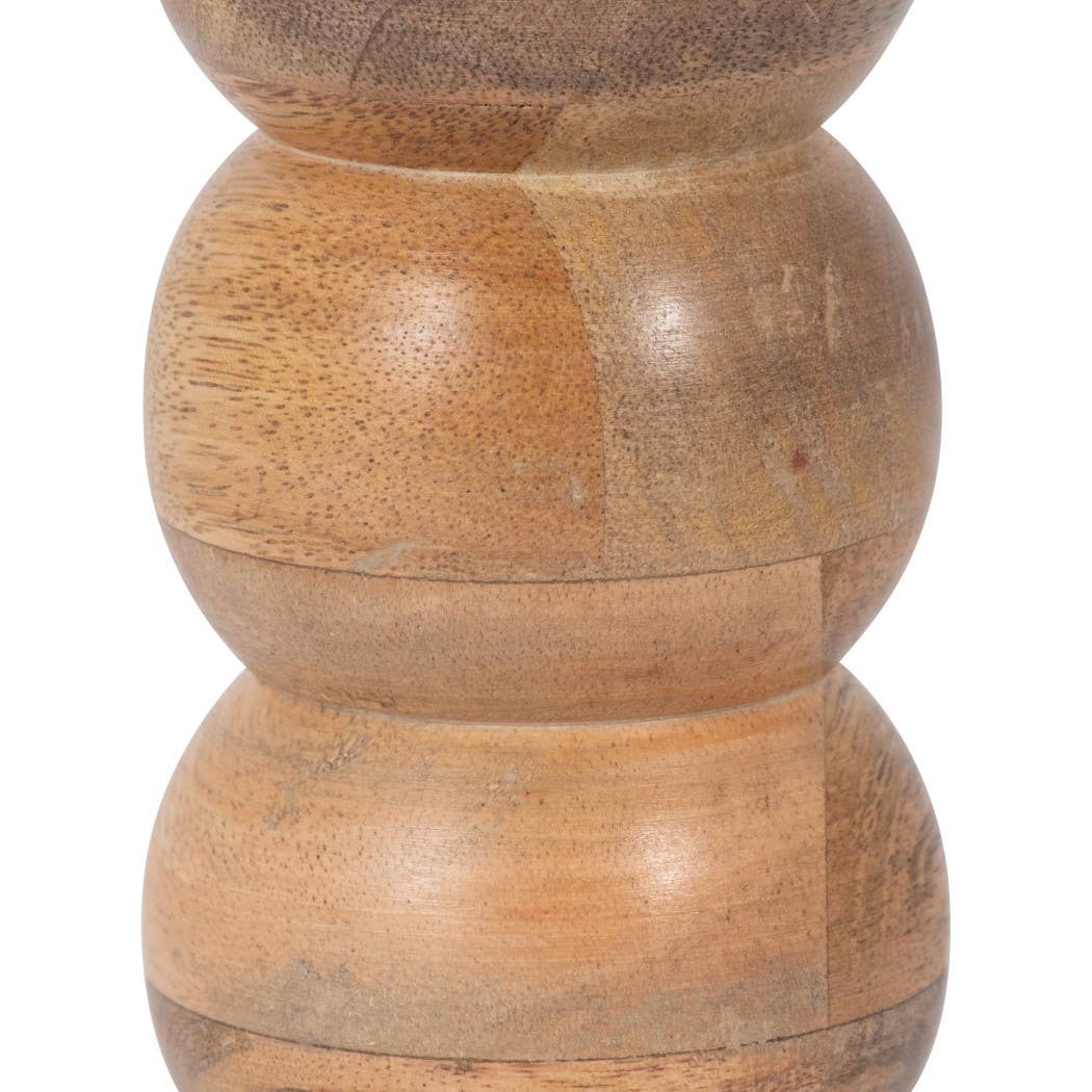 Wood Round Stacked Ribbed Candle Holder - Brown, 7 in.