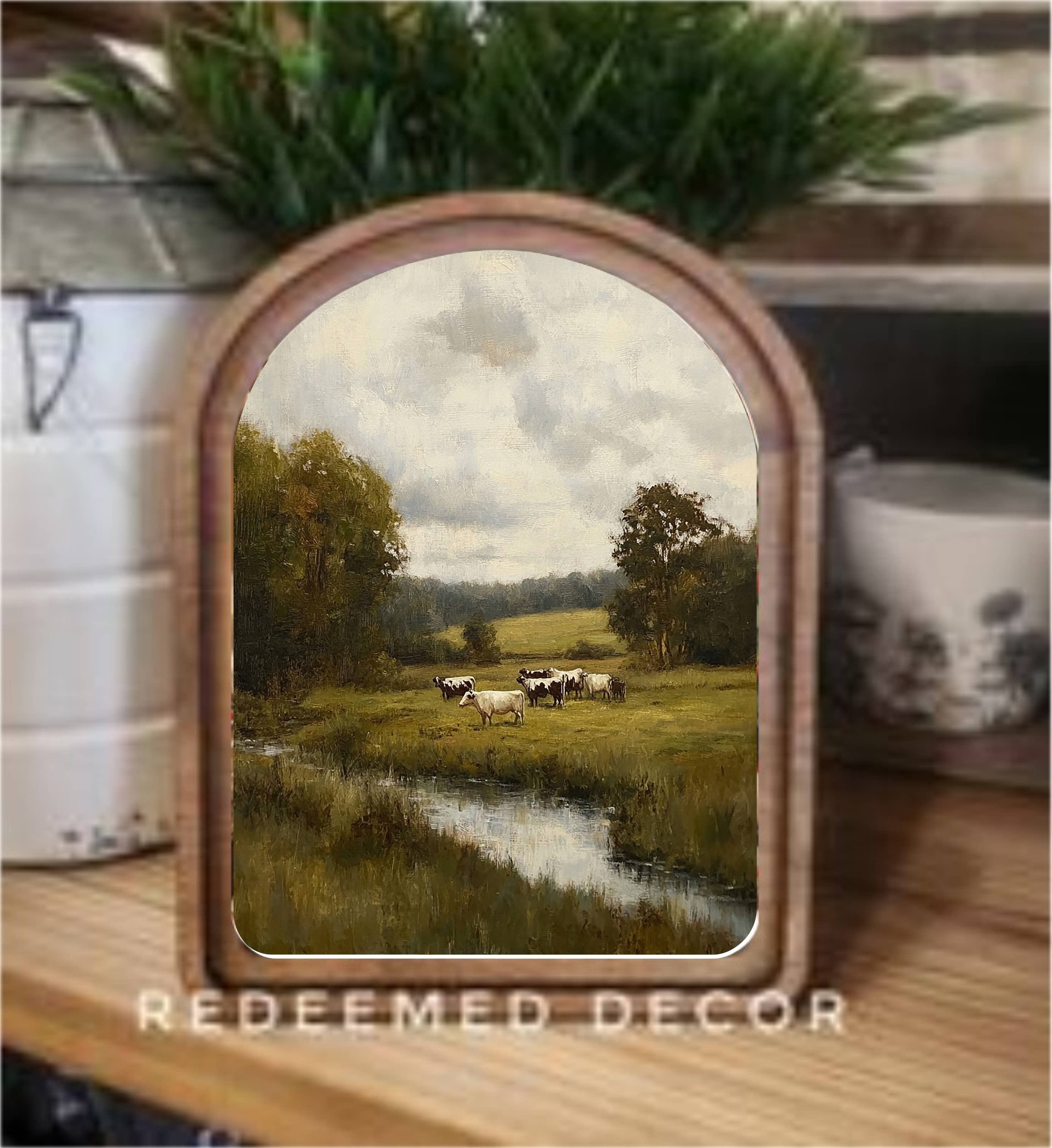 Arch Top Green Pasture Framed Art