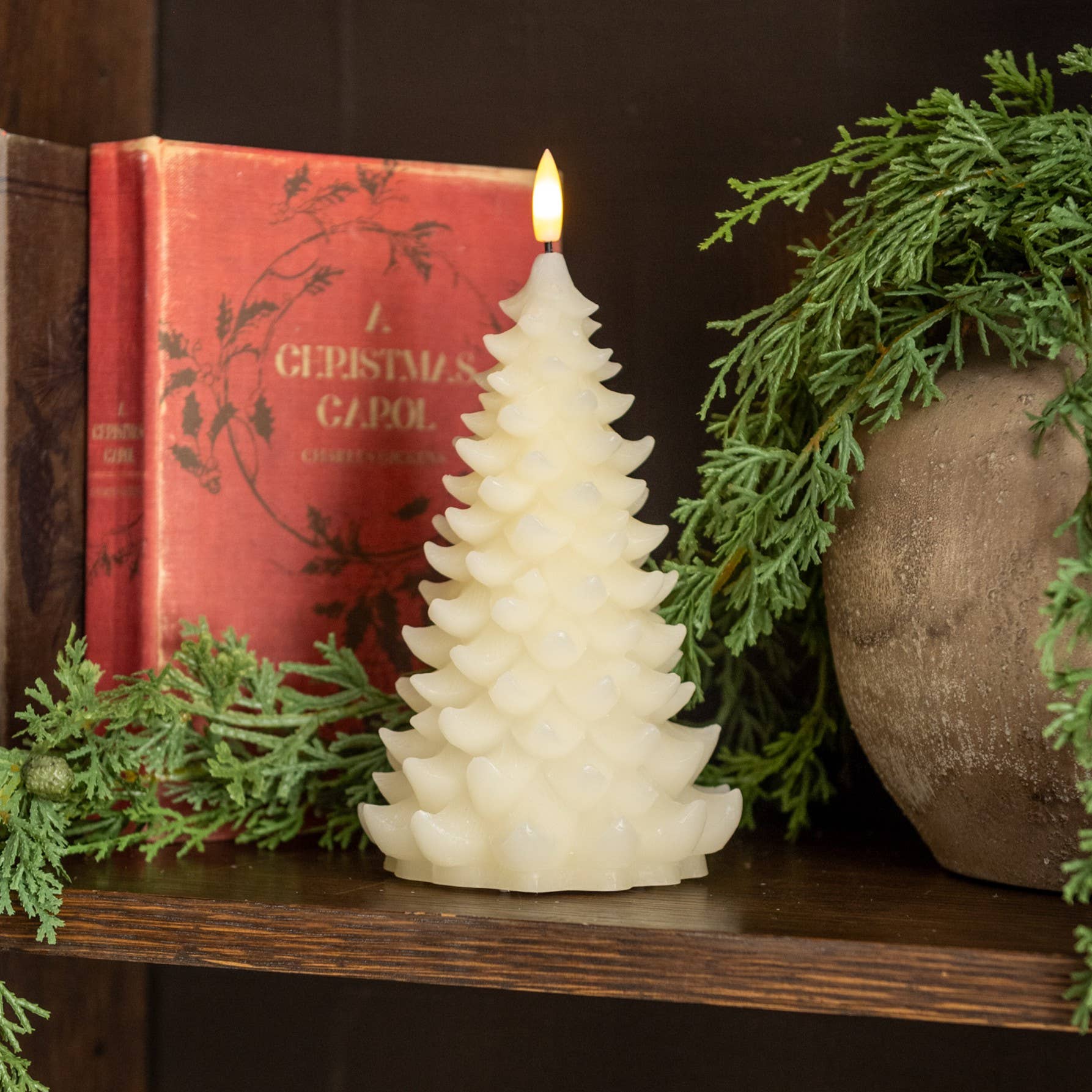 8" CREAM 3D FLAME BALSAM TREE CANDLE