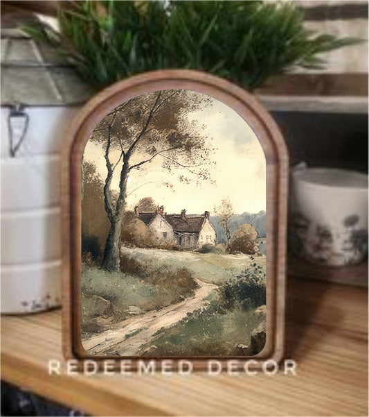 Arch Top Moody Cottage Framed Art