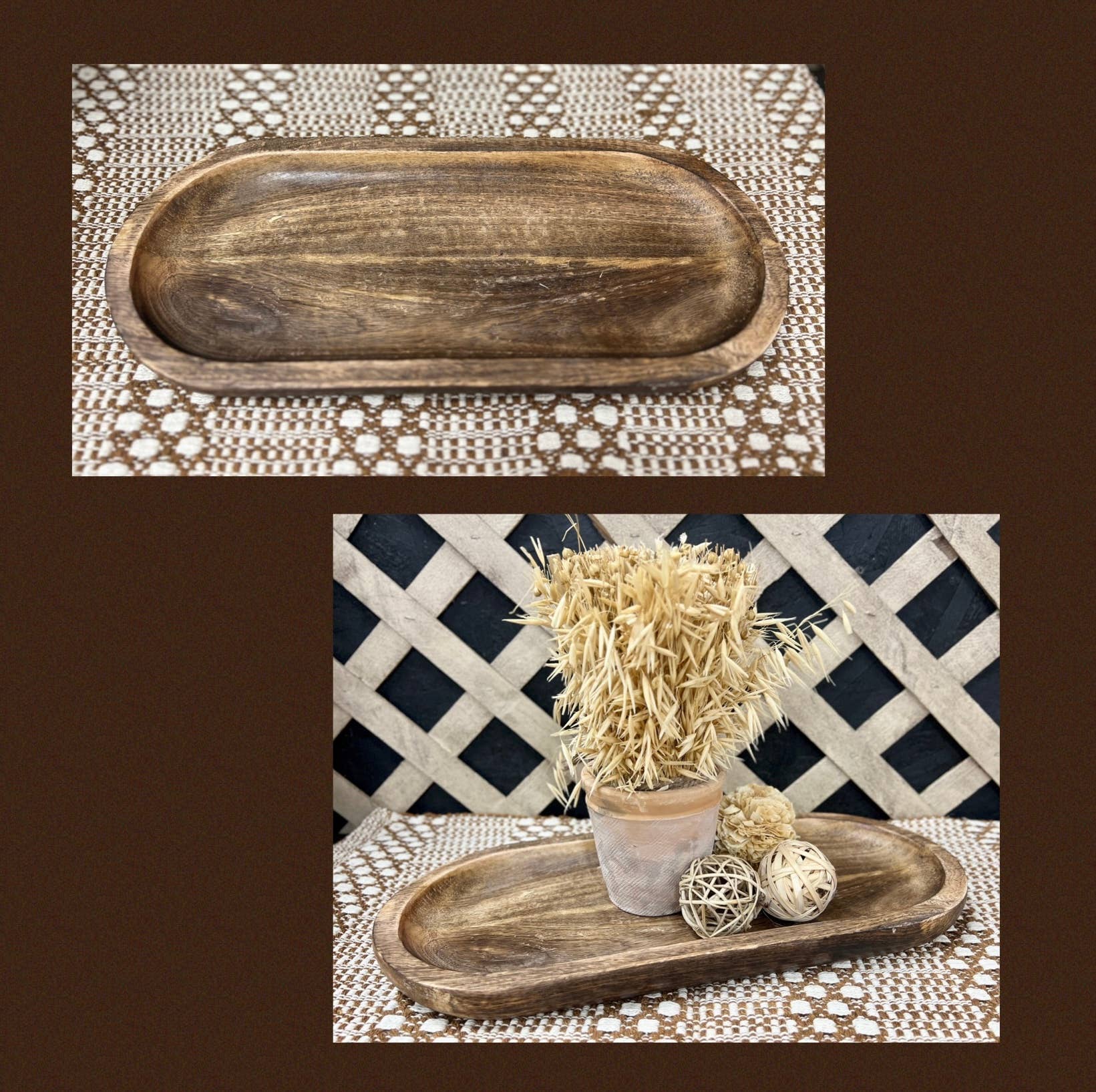 Dark Wood Oval Tray 18x8x1in