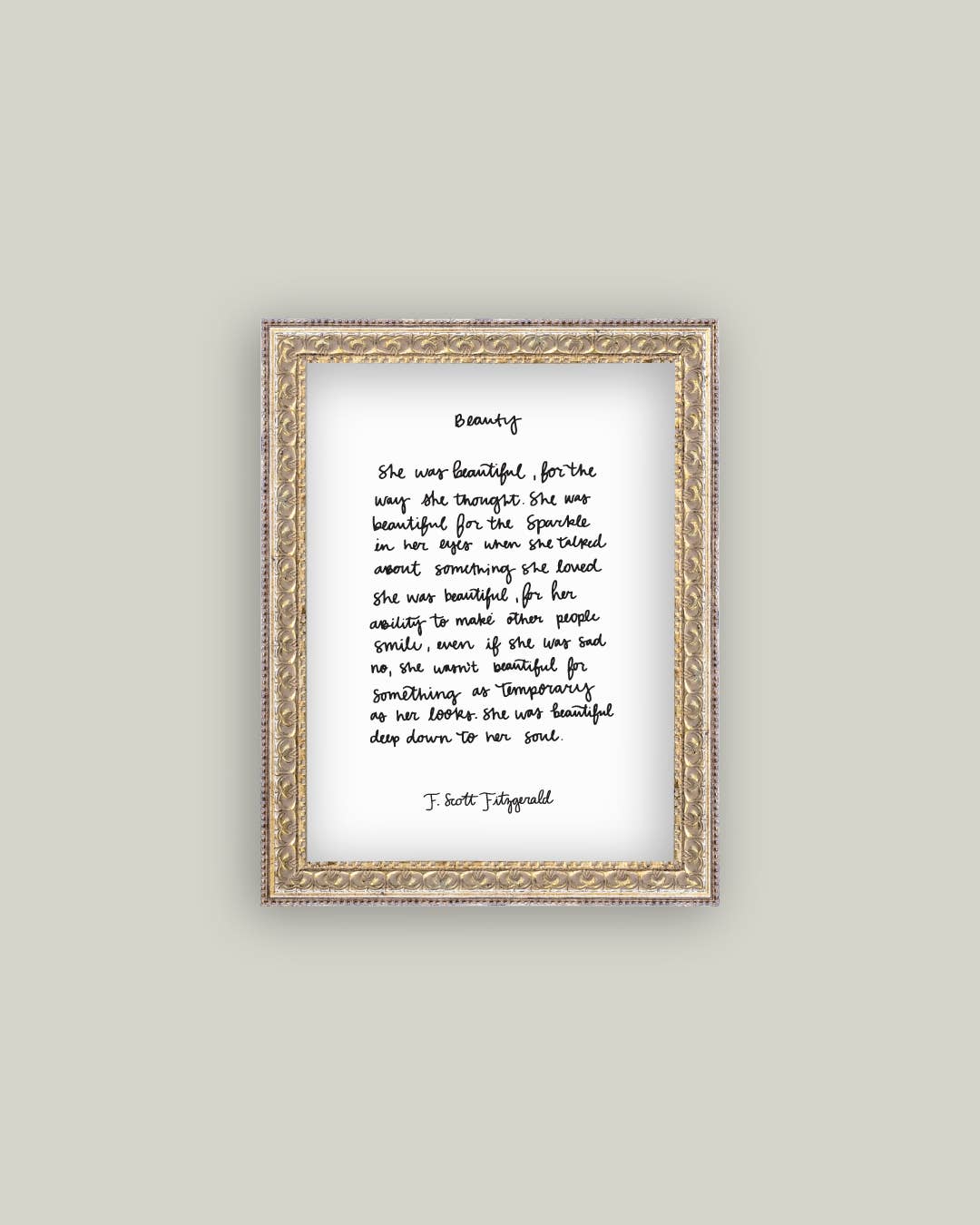 Beauty Script Framed Antique Print