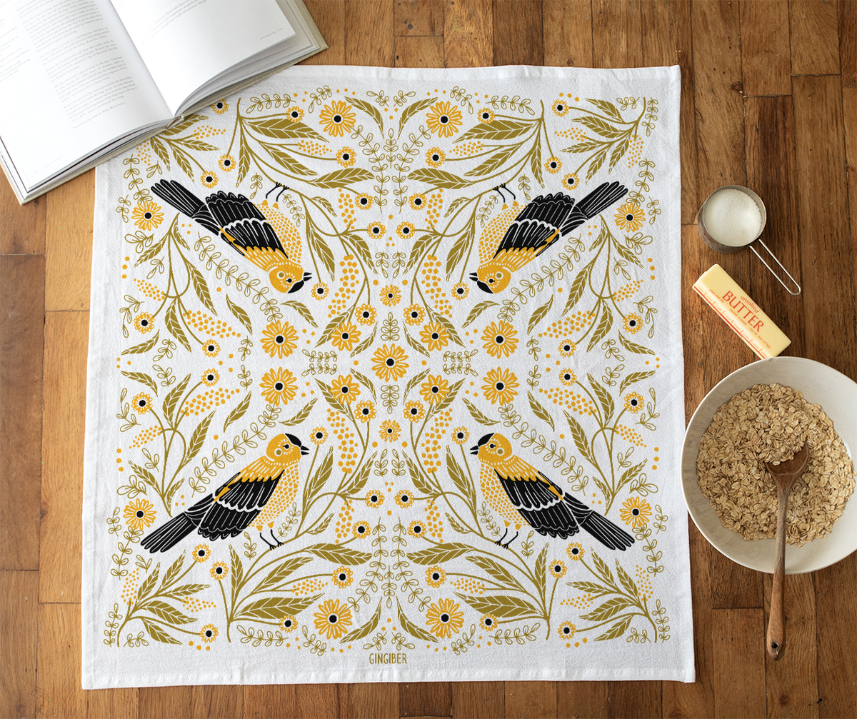 Goldfinch Tea Towel - Bird & Garden Kitchen Towel