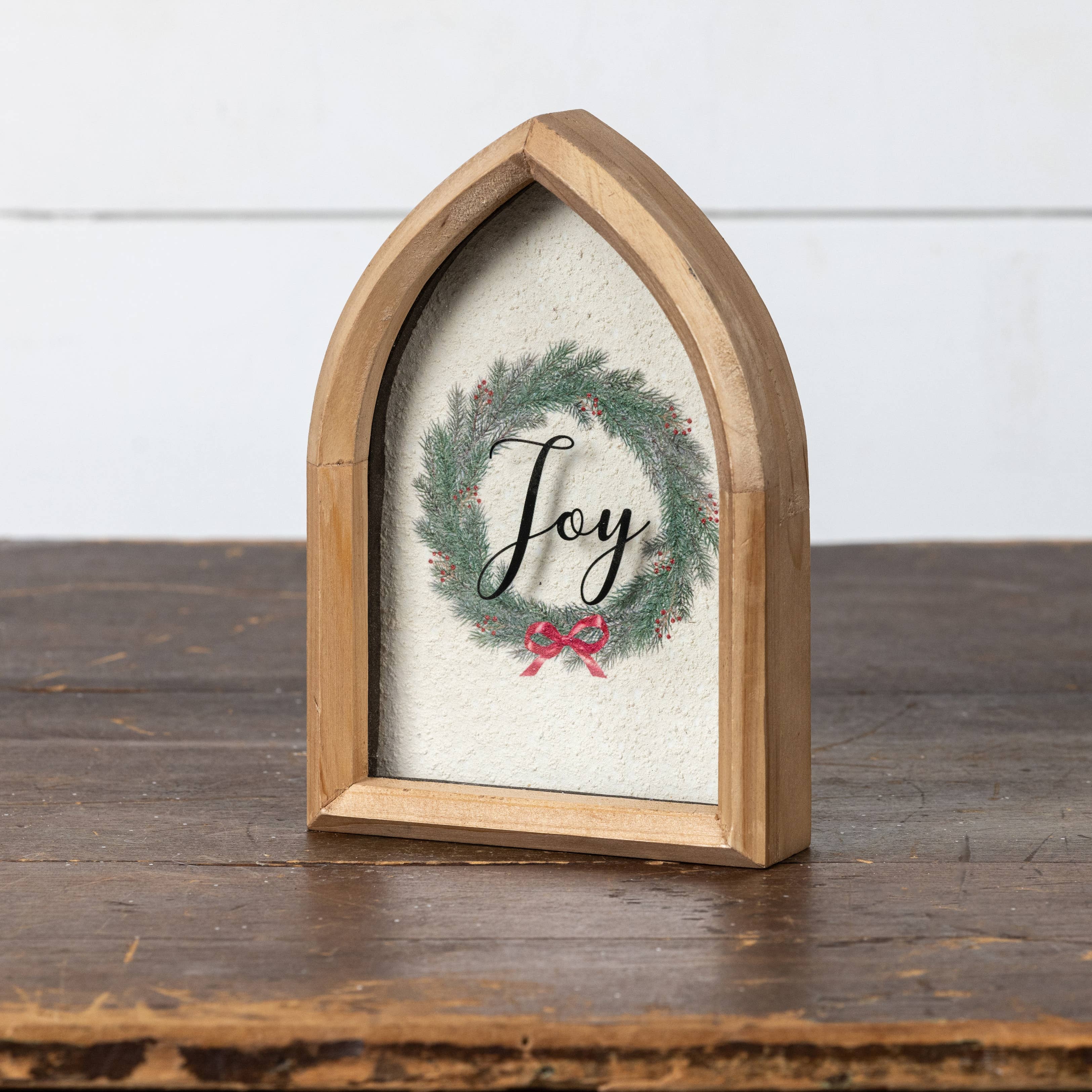 JOY PRINT IN POINTED ARCH FRAME
