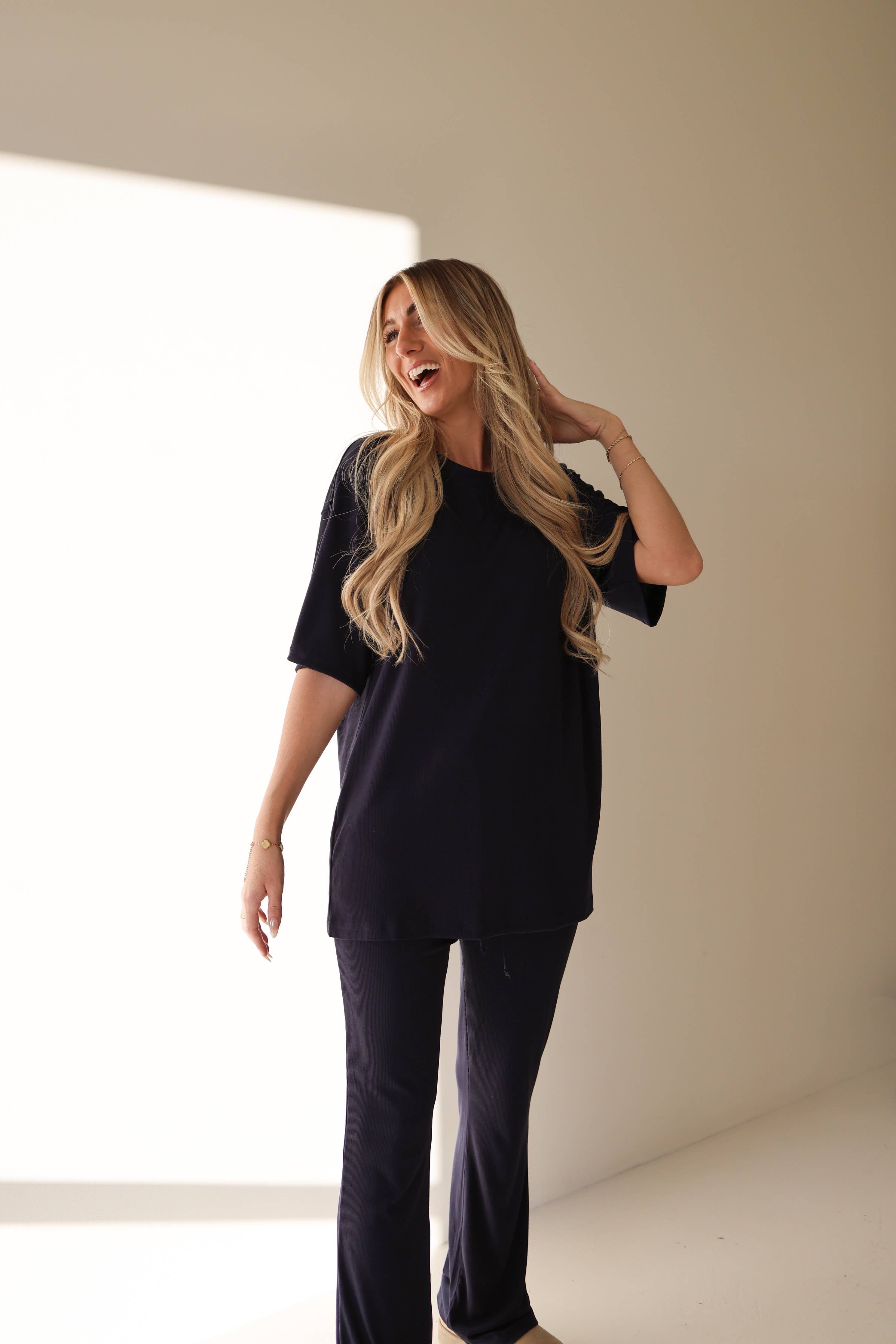 Short Sleeve Bamboo Women's Lounge Set | Blueberry Ribbed