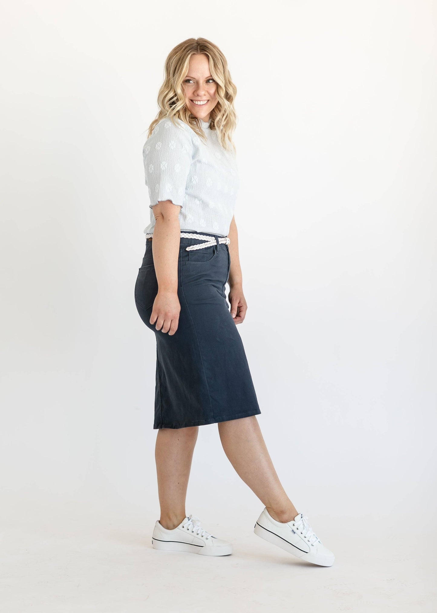 Remi Navy Denim Midi Skirt