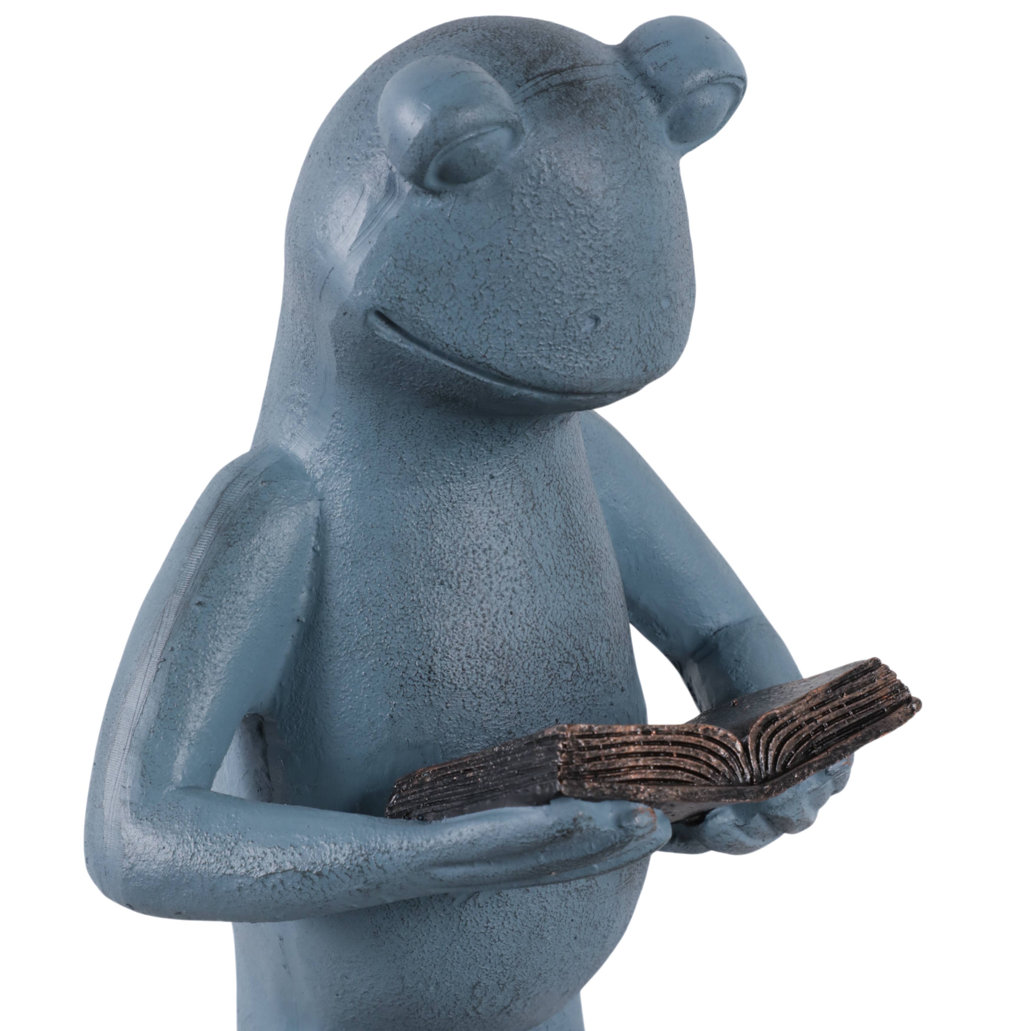 Resin Standing Frog Reading Book Figurine - Metallic, 18 in.