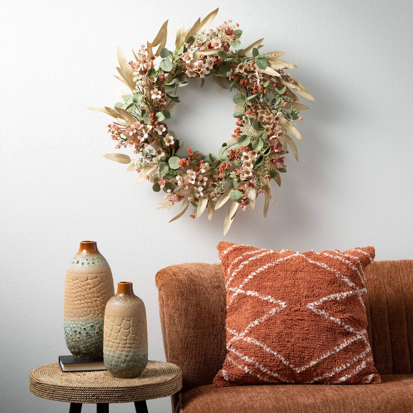 RUST FLOWER EUCALYPTUS WREATH