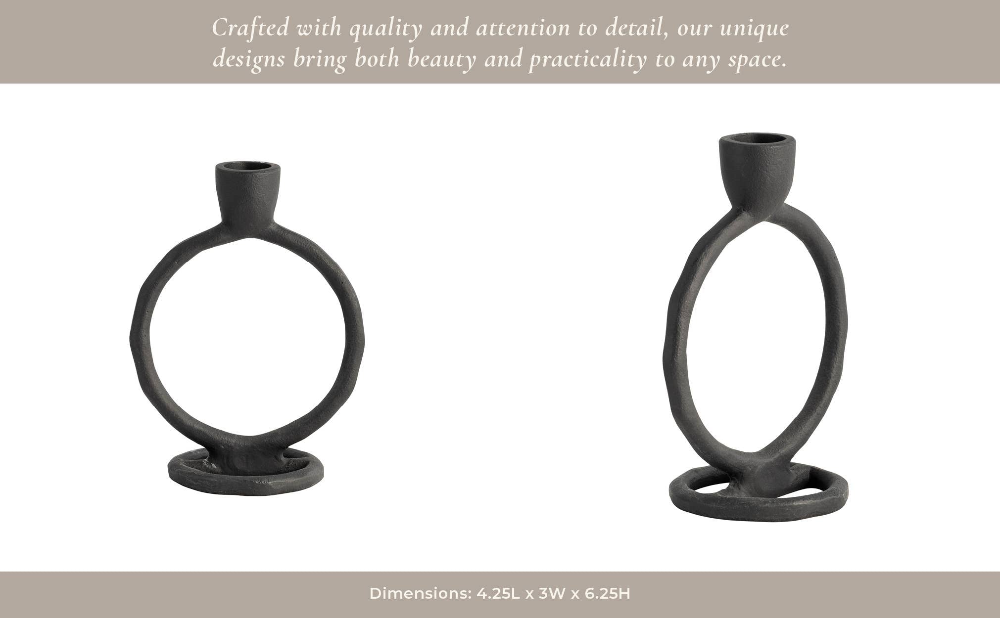 Metal Round Ring Taper Candle Holder - Black, 6 in.
