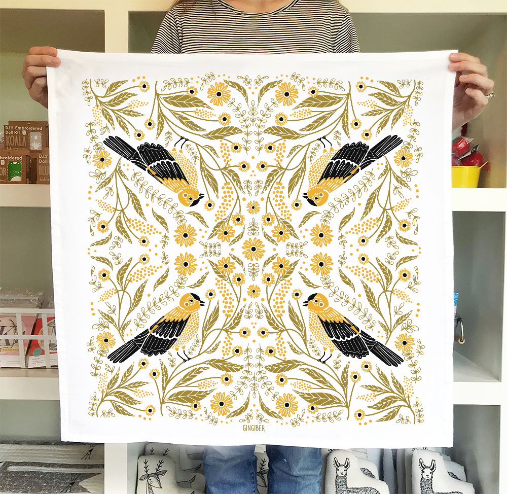 Goldfinch Tea Towel - Bird & Garden Kitchen Towel