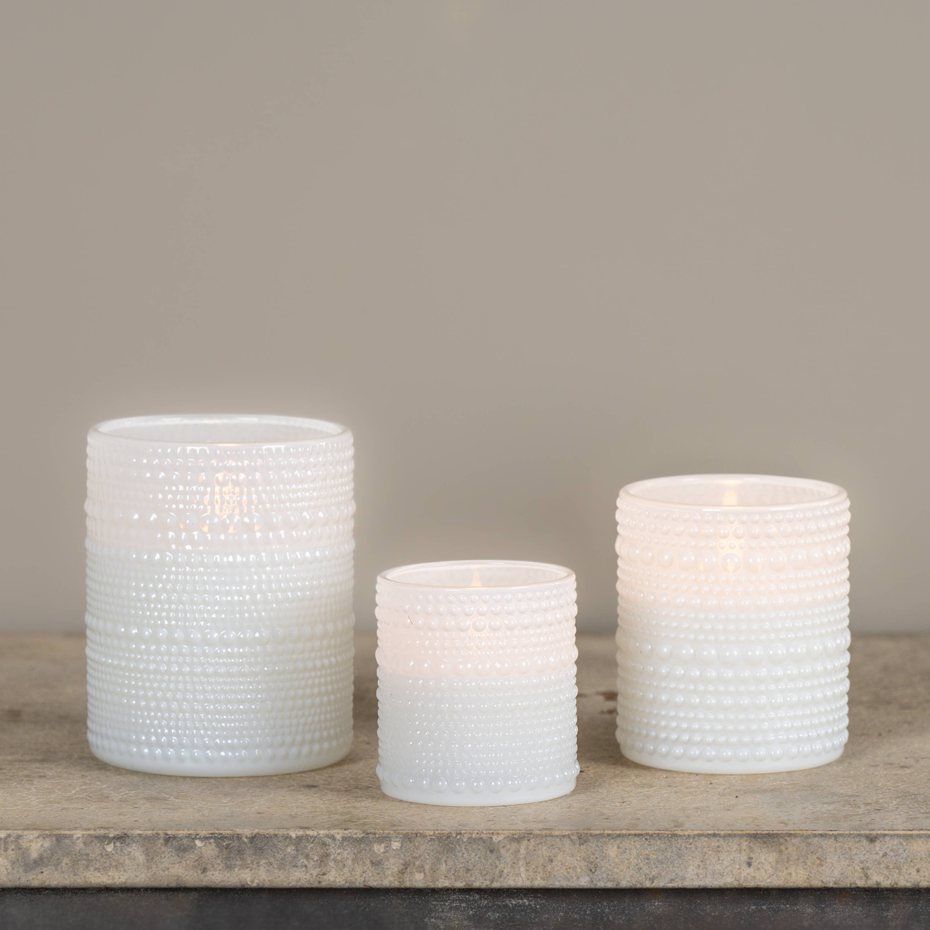 3.25" WHITE DOTTED GLASS 3D FLAME CANDLE