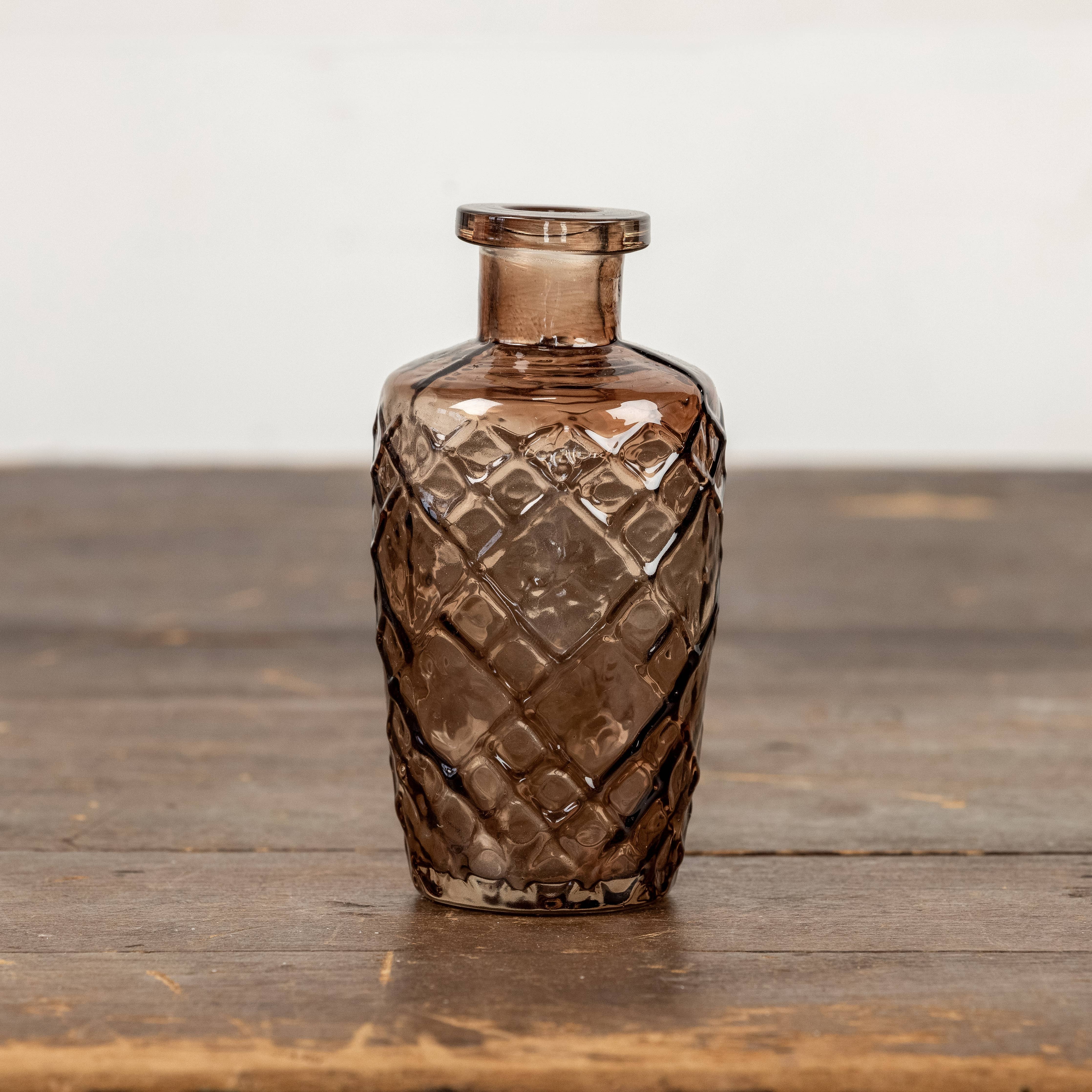 5" AMBER PATTERNED GLASS BUD VASE