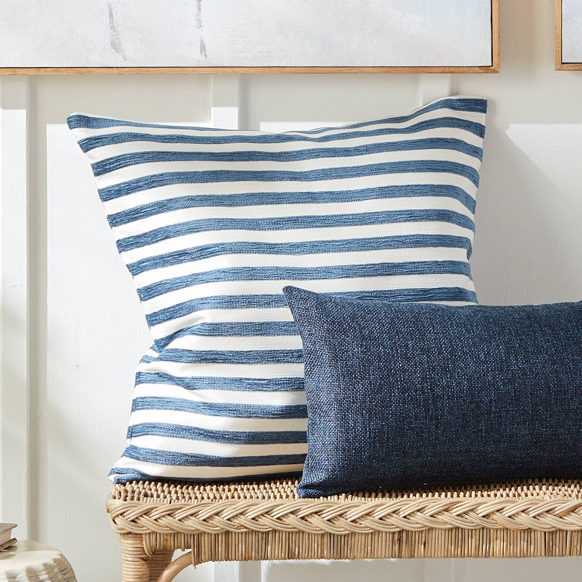 Gideon Square Indoor-Outdoor Pillow 24", Navy Blue