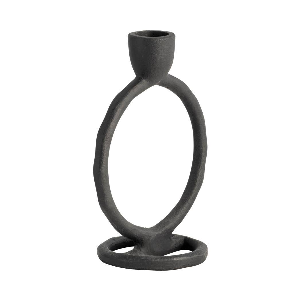 Metal Round Ring Taper Candle Holder - Black, 6 in.