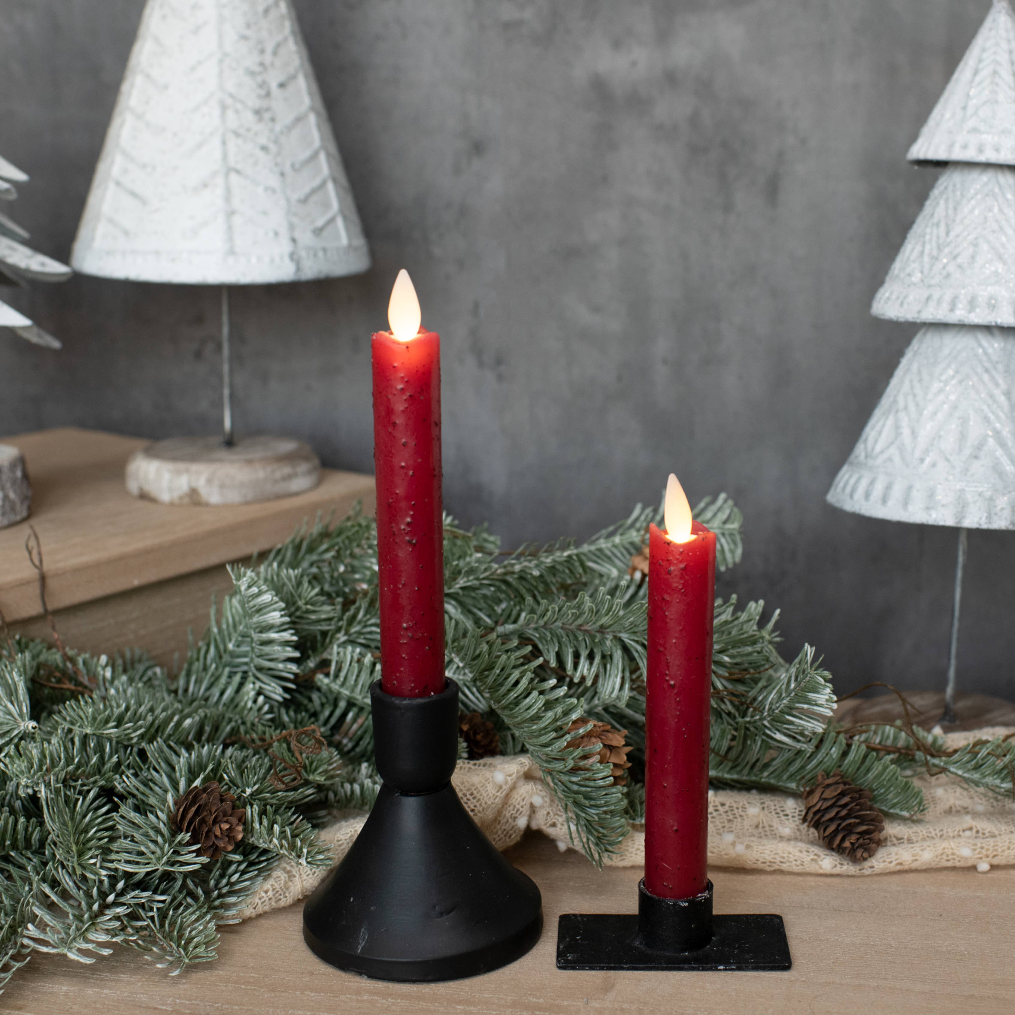 SET/ 2 - 6.75" MOVING FLAME RED TAPER CANDLE