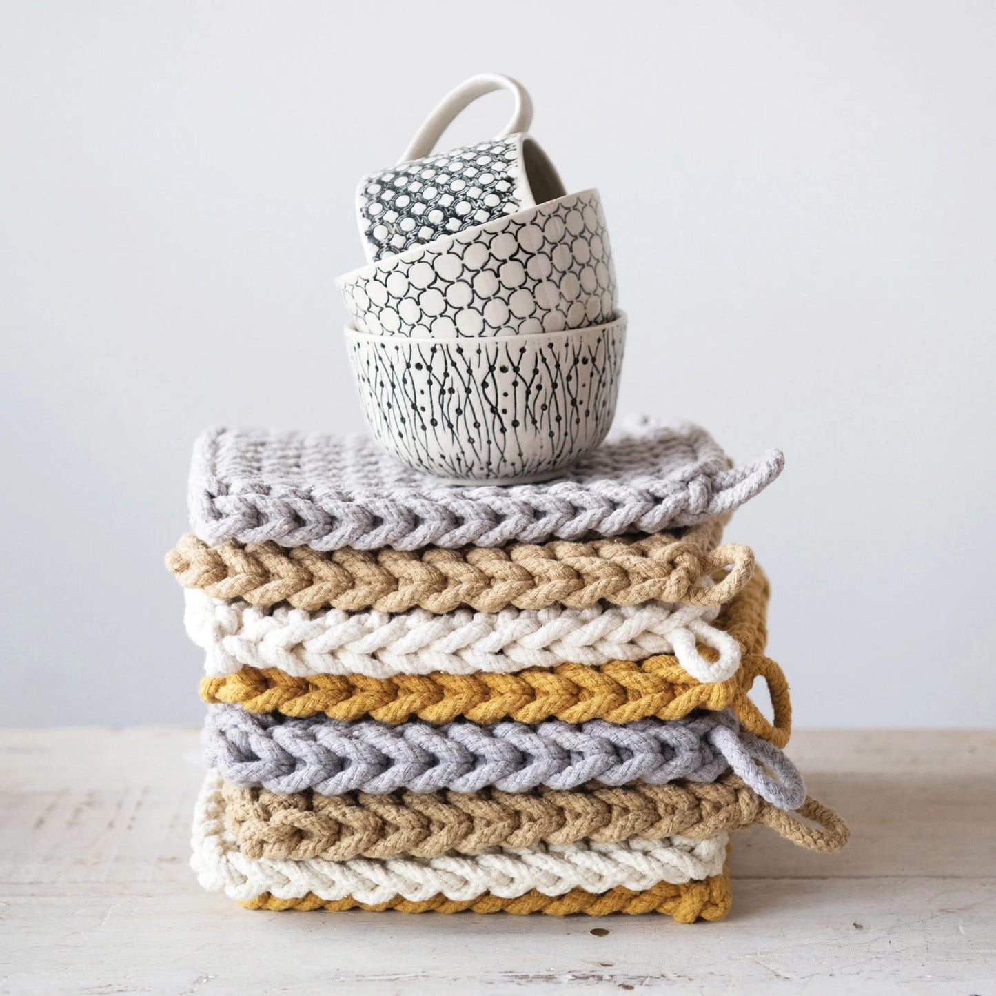 Hand-Stamped Bowl with Pattern, 4 Styles