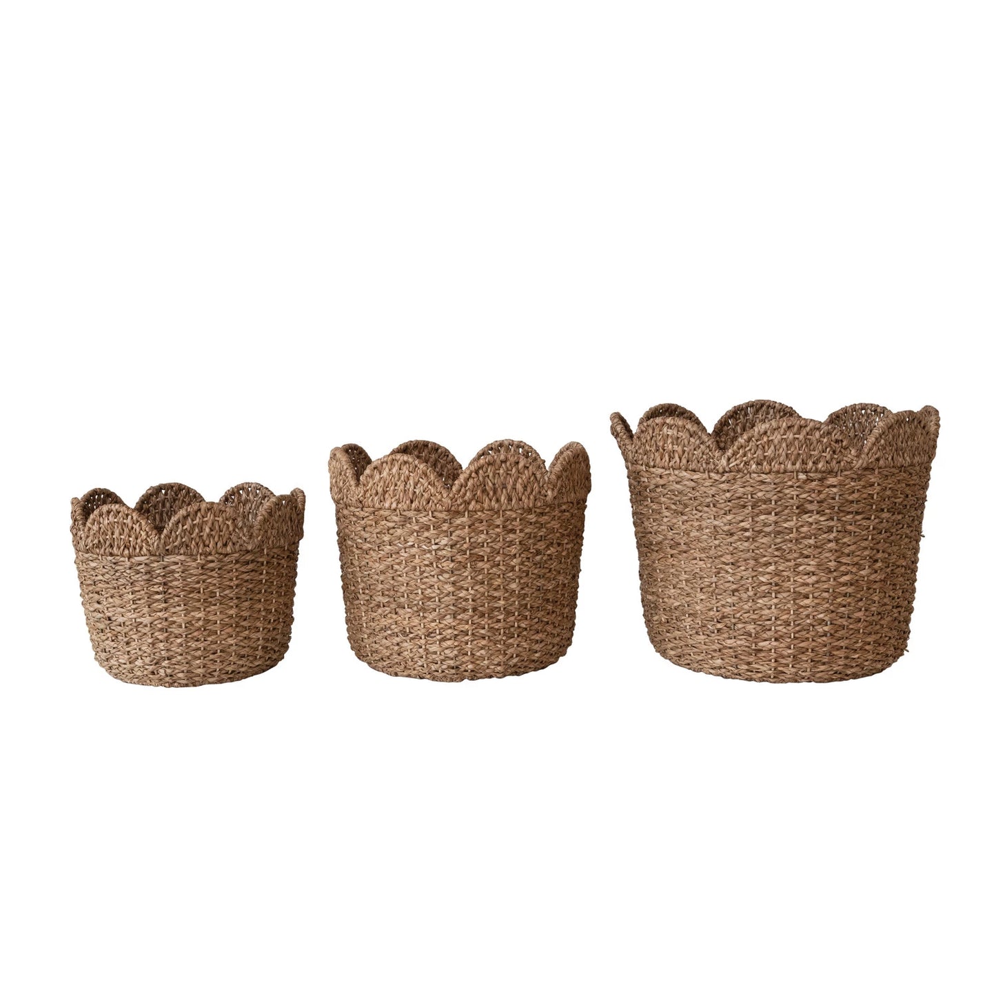 Braided Bankuan & Rattan Baskets w/ Scalloped Edge, Set of 3