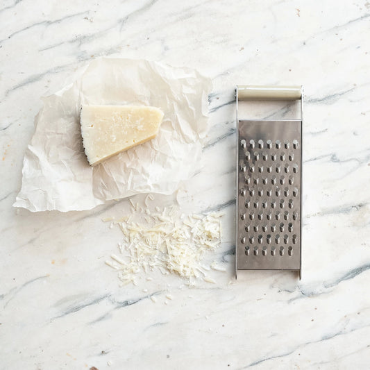 Stainless Steel Grater w/ Enameled Mango Wood Handle, Taupe