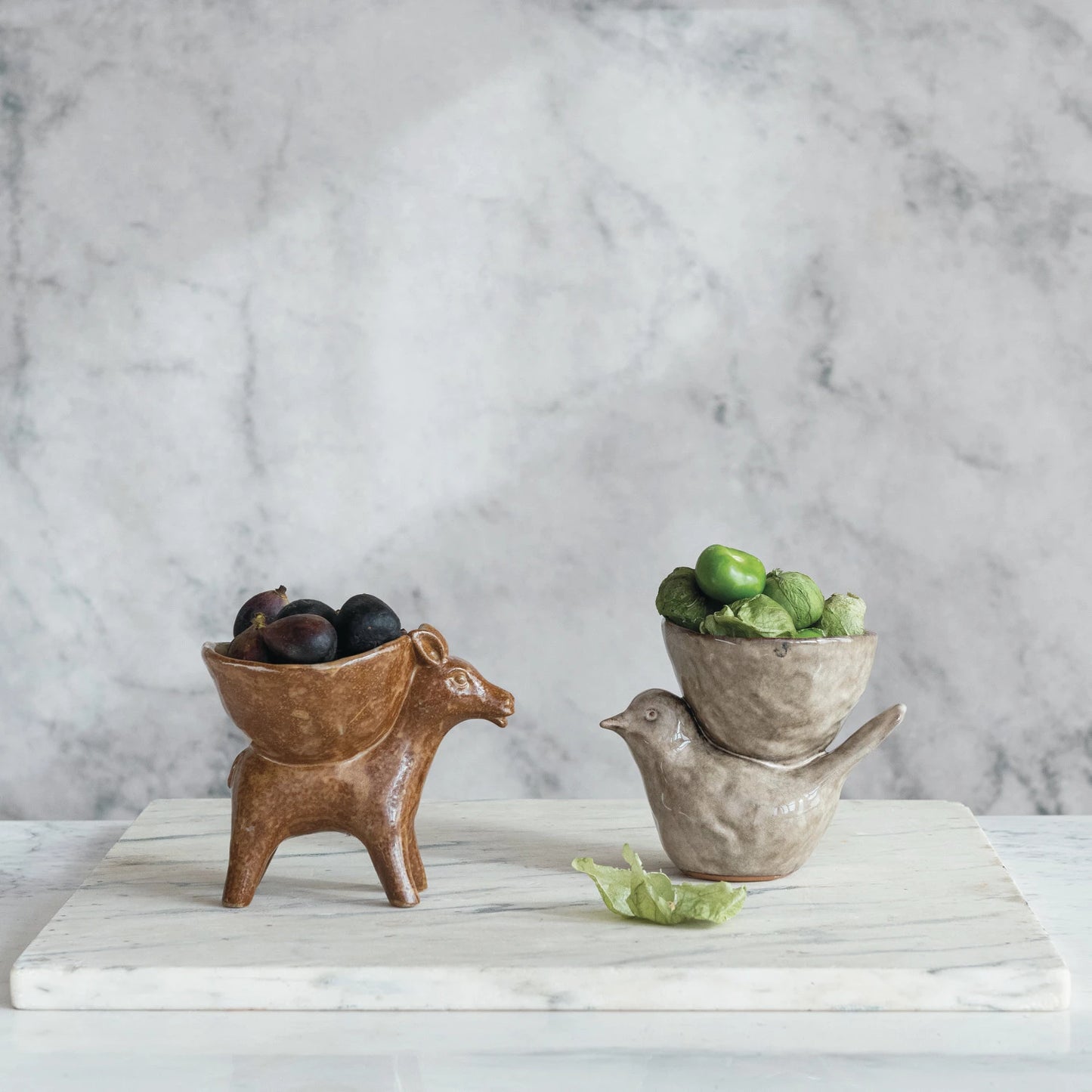 Stoneware Bird w/ Bowl, Cream Color