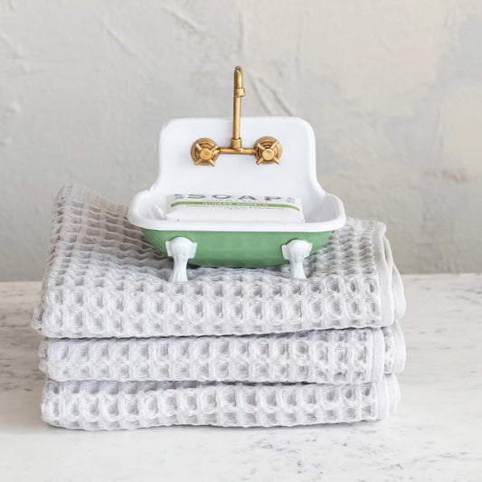 Metal Sink Soap Dish w/ Faucet, Green, White & Gold Finish