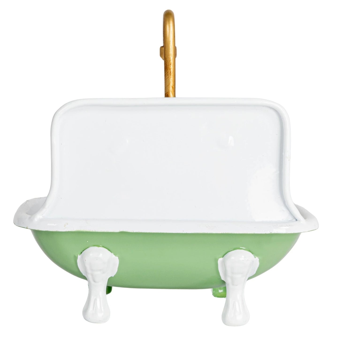 Metal Sink Soap Dish w/ Faucet, Green, White & Gold Finish