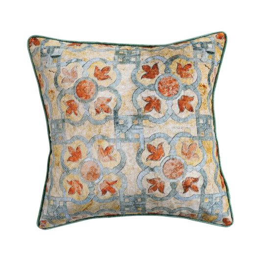 18" Square Cotton Blend Velvet Printed Pillow with Vintage Pattern