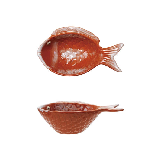 Stoneware Fish Shaped Bowl, Reactive Glaze