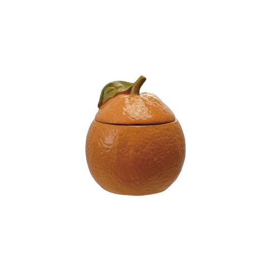 Stoneware Orange Shaped Jar with Lid, Orange Color & Green