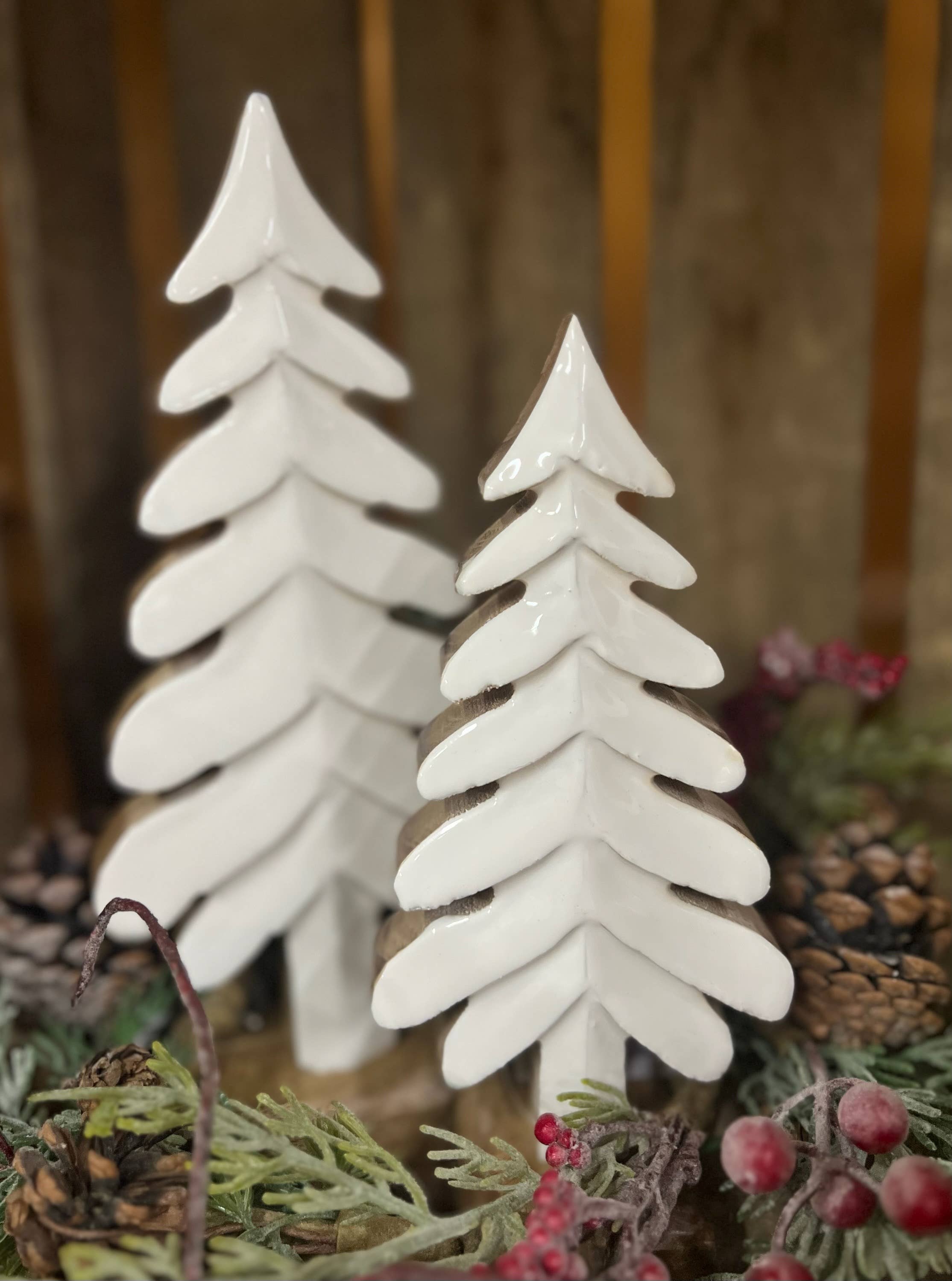 Tall Wooden Tree w/ White Enamel 4.25x2x10in