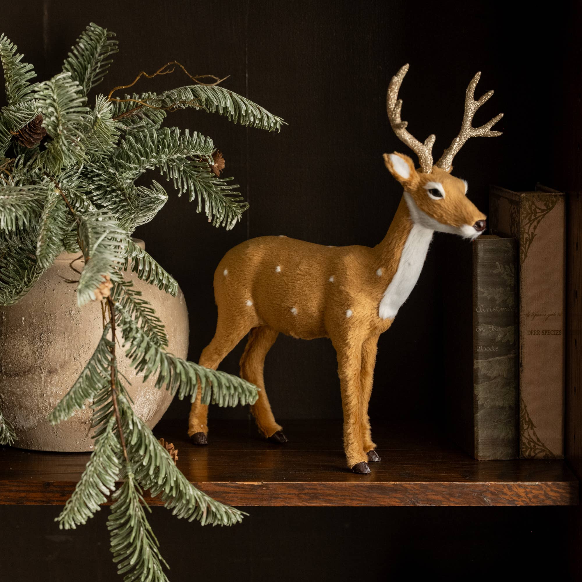 12" FUR DEER W/ GLITTERED ANTLERS