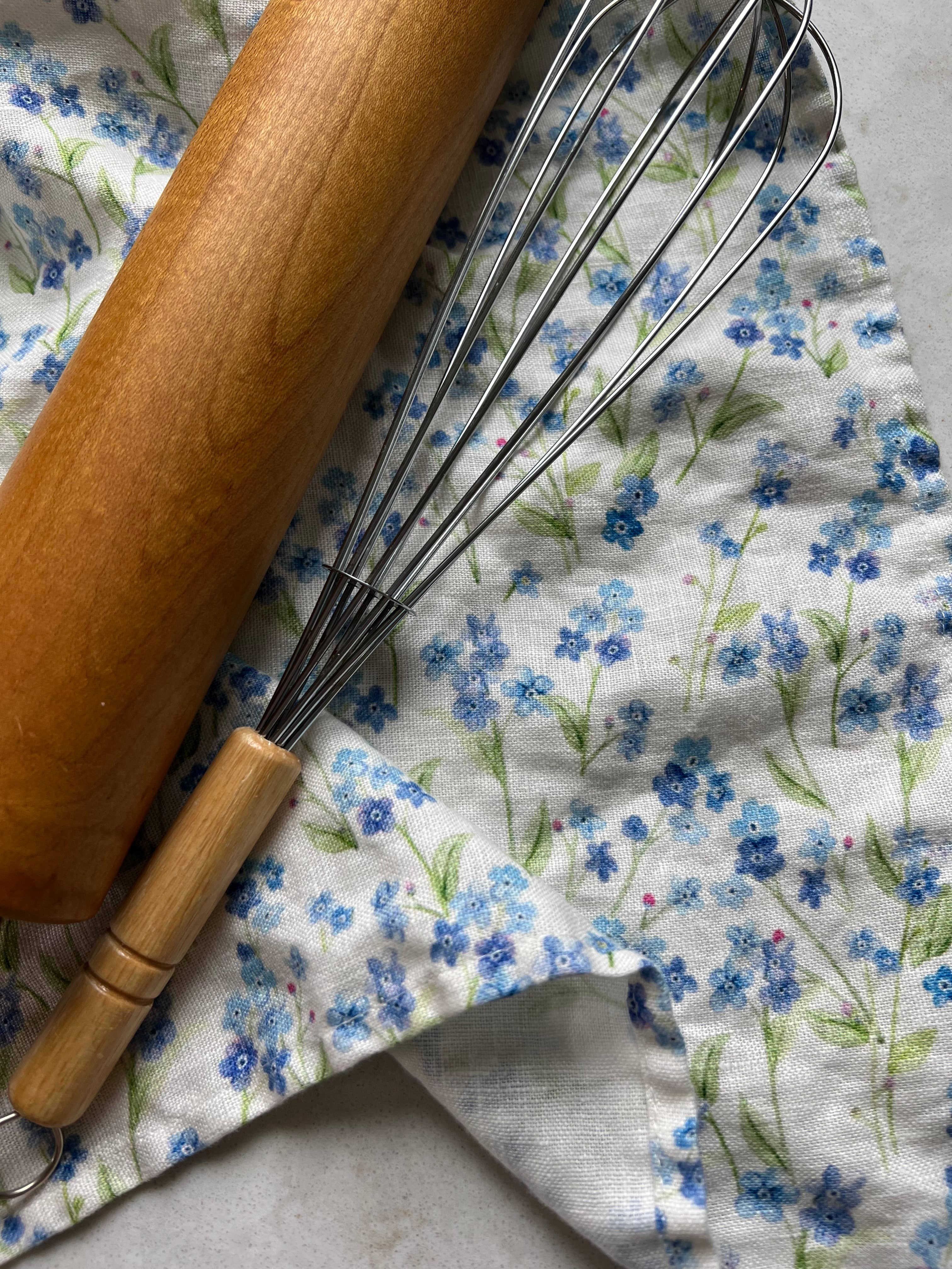 Light Blue Forget-me-not Flowers - Linen Tea Towel