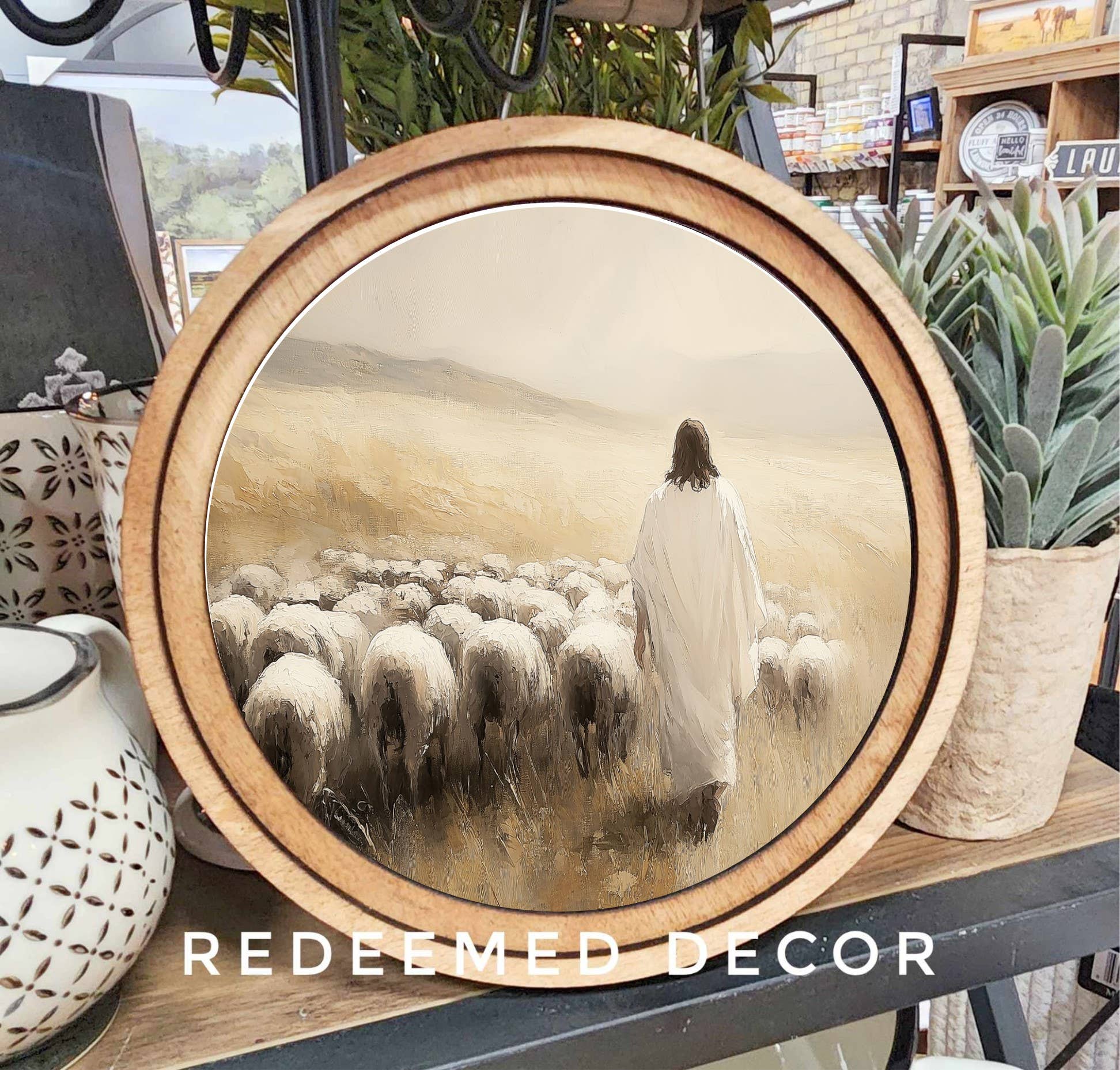 8" Round Jesus Sheep Art