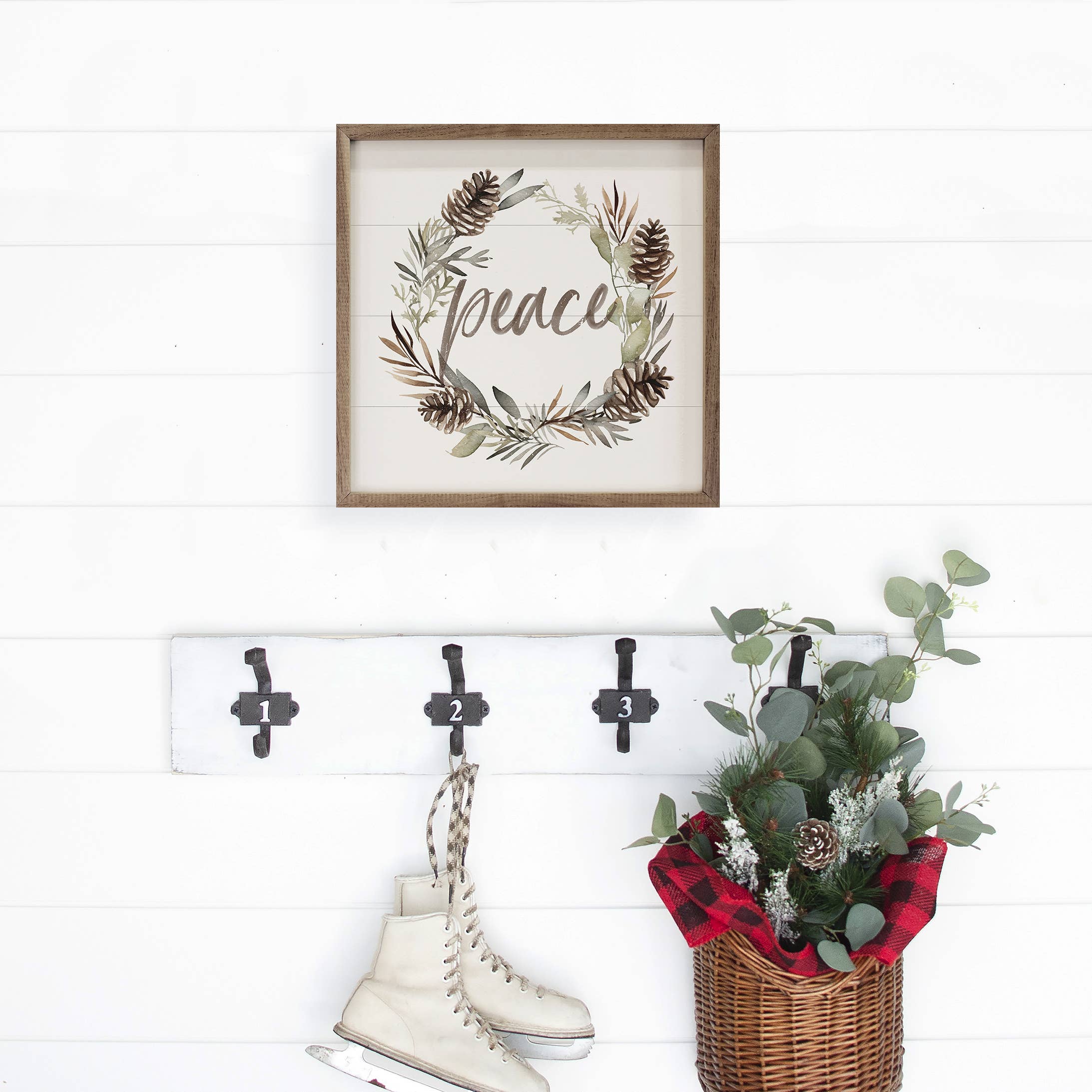 Peace Pinecone Wreath White