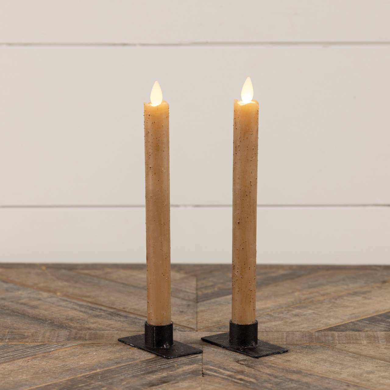 SET/ 2 - 9.5" MOVING FLAME BEIGE TAPER CANDLE