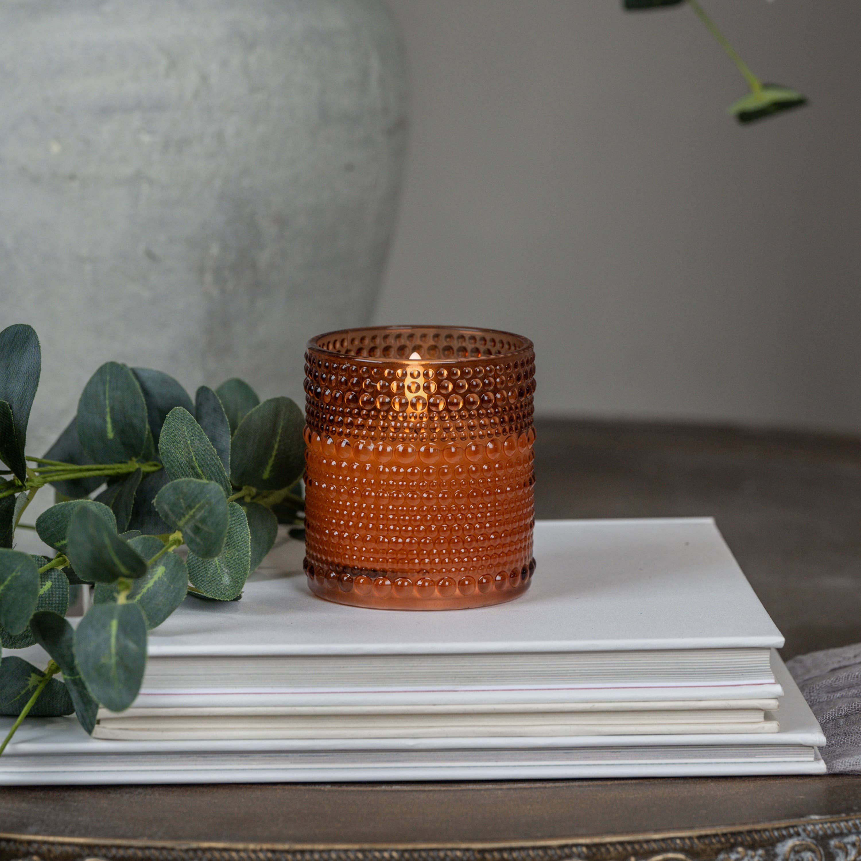3.25" SIENNA DOTTED GLASS 3D FLAME CANDLE