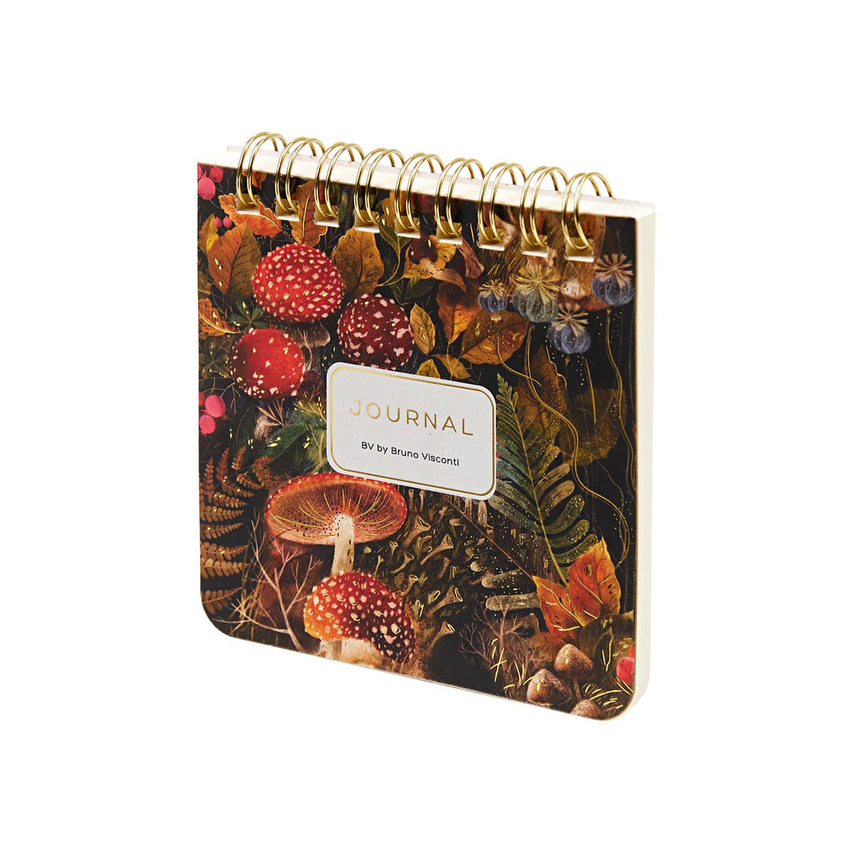 Journal with mushroom and leaf design on a white background