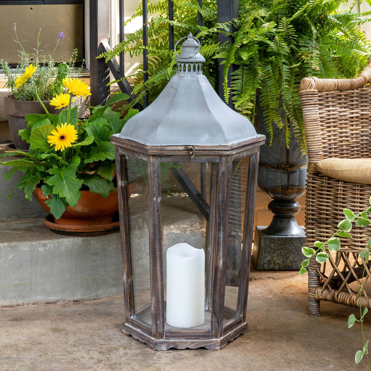Wood & Galvanized Metal Lantern Large